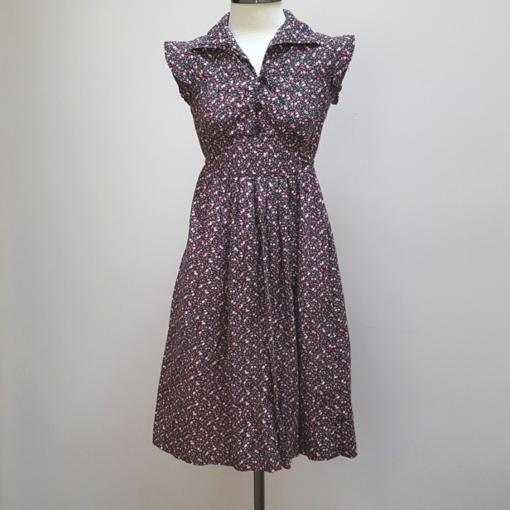 Vintage Casual Corner Pink and Green Ditsy Floral Sleeveless Dress